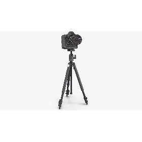 DSLR Camera with Zoom on Tripod 3D model